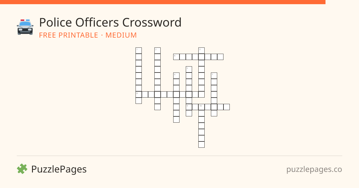 Police Officers Medium printable crossword preview — free to print from PuzzlePages