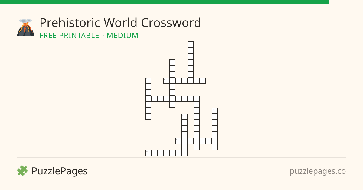 Prehistoric World Medium printable crossword preview — free to print from PuzzlePages