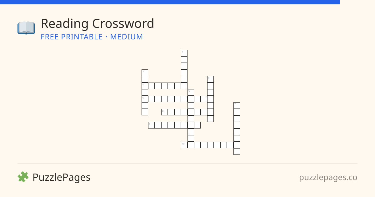 Reading Medium printable crossword preview — free to print from PuzzlePages