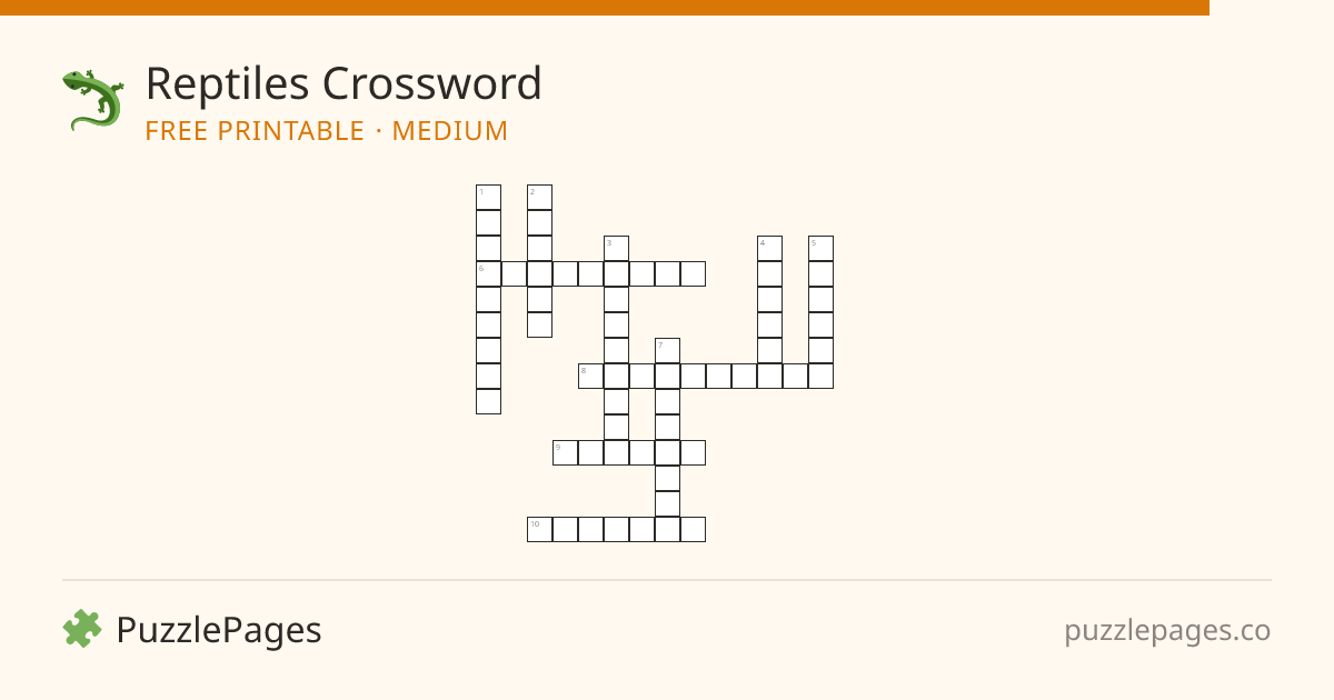 Reptiles Medium printable crossword preview — free to print from PuzzlePages