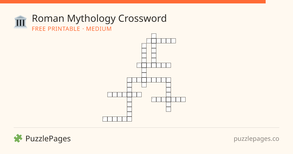 Roman Mythology Medium printable crossword preview — free to print from PuzzlePages