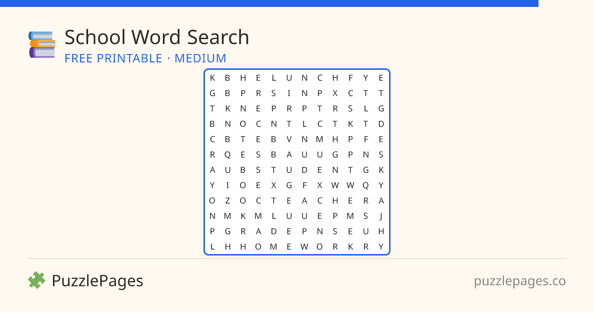 School Medium printable word search preview — free to print from PuzzlePages