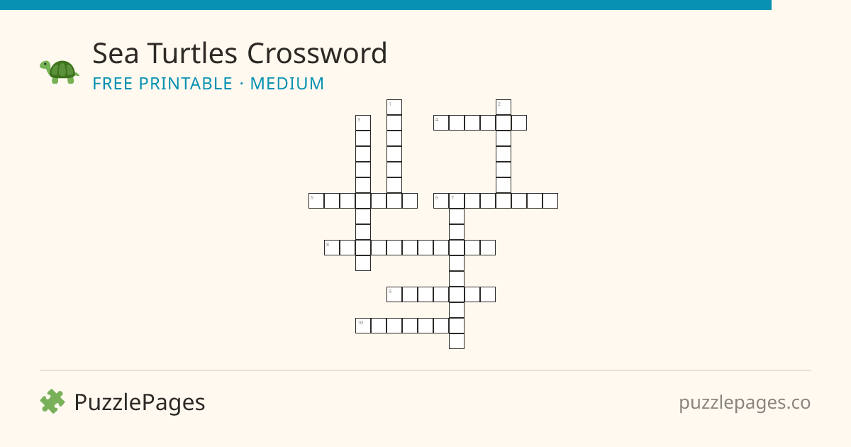 Sea Turtles Medium printable crossword preview — free to print from PuzzlePages