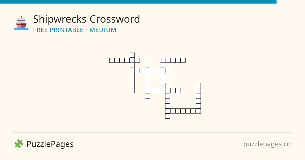 Shipwrecks Medium printable crossword preview — free to print from PuzzlePages