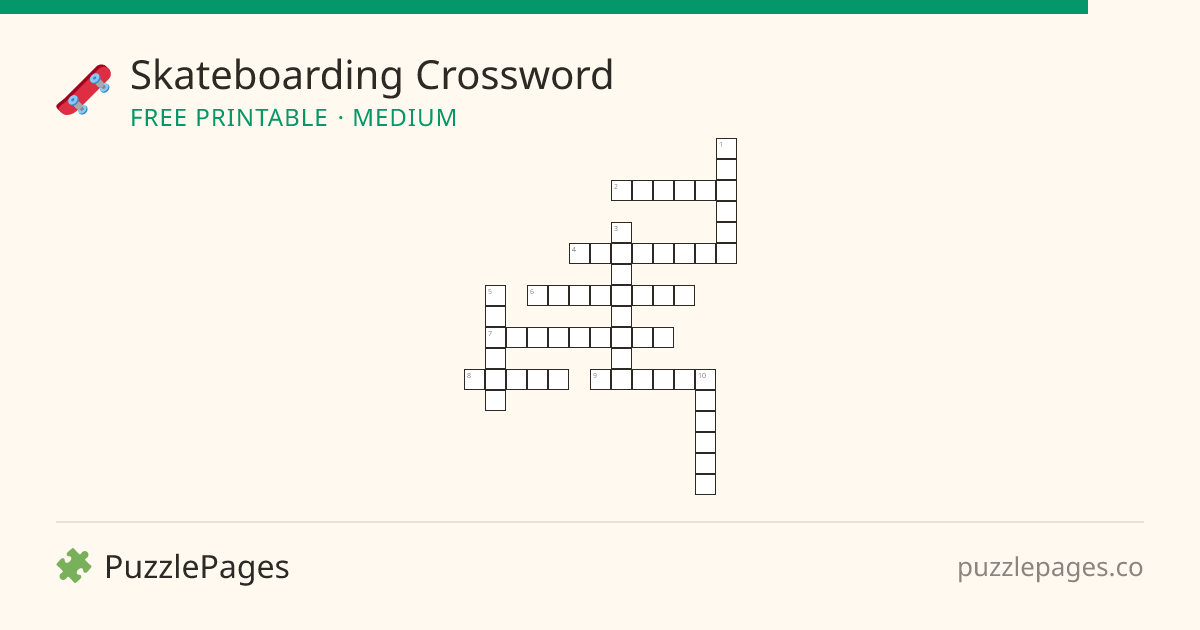Skateboarding Medium printable crossword preview — free to print from PuzzlePages