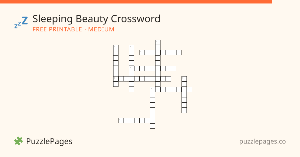 Sleeping Beauty Medium printable crossword preview — free to print from PuzzlePages