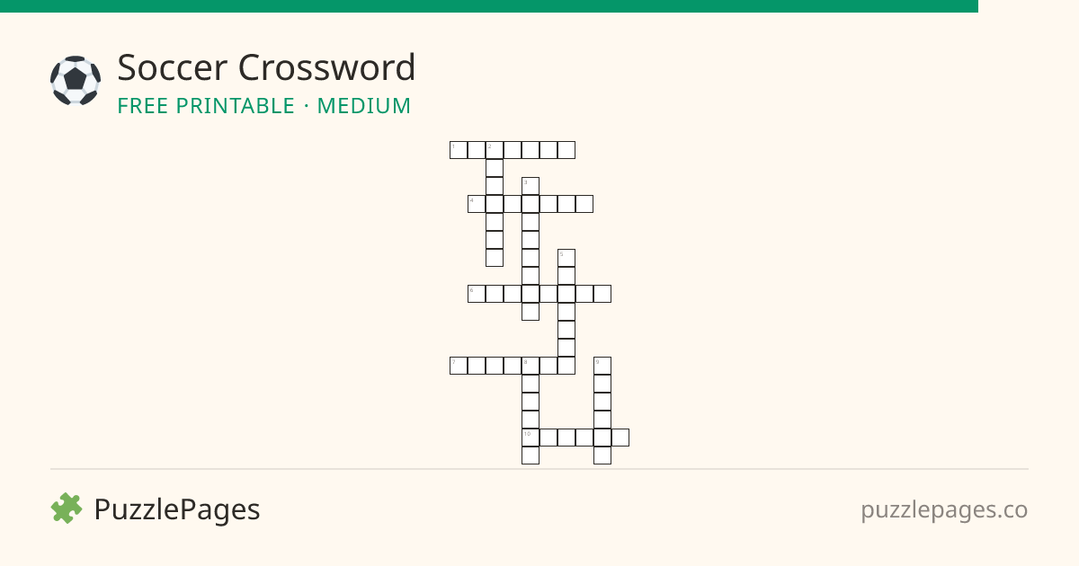 Soccer Medium printable crossword preview — free to print from PuzzlePages