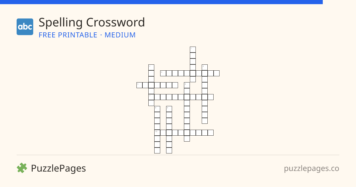 Spelling Medium printable crossword preview — free to print from PuzzlePages