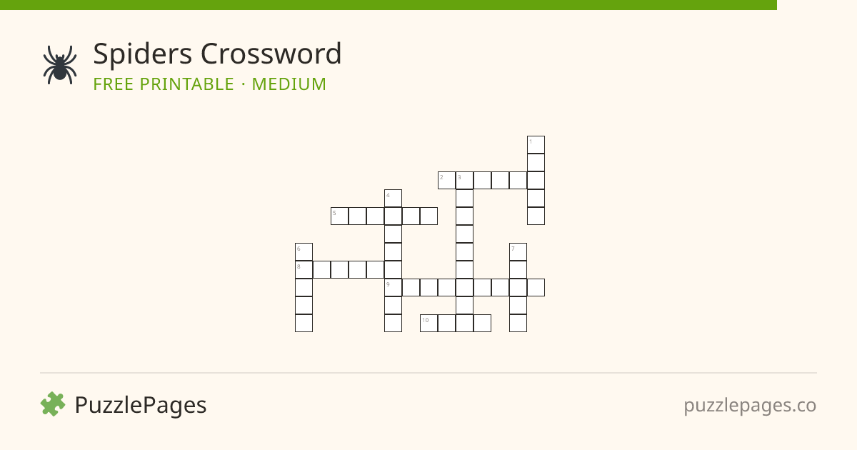 Spiders Medium printable crossword preview — free to print from PuzzlePages