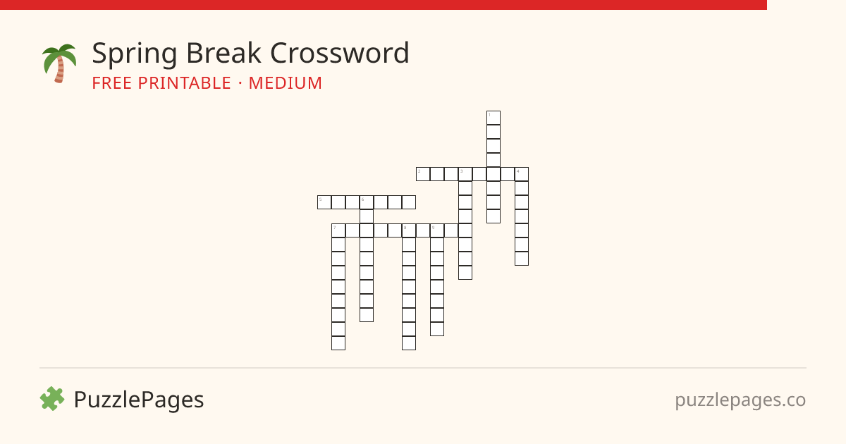 Spring Break Medium printable crossword preview — free to print from PuzzlePages