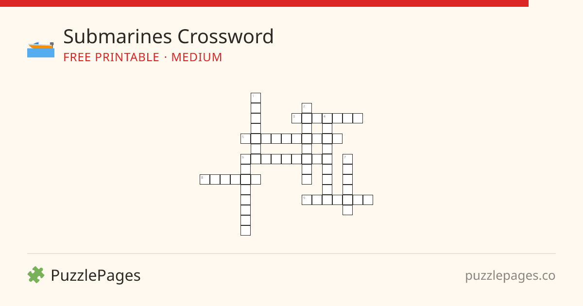 Submarines Medium printable crossword preview — free to print from PuzzlePages