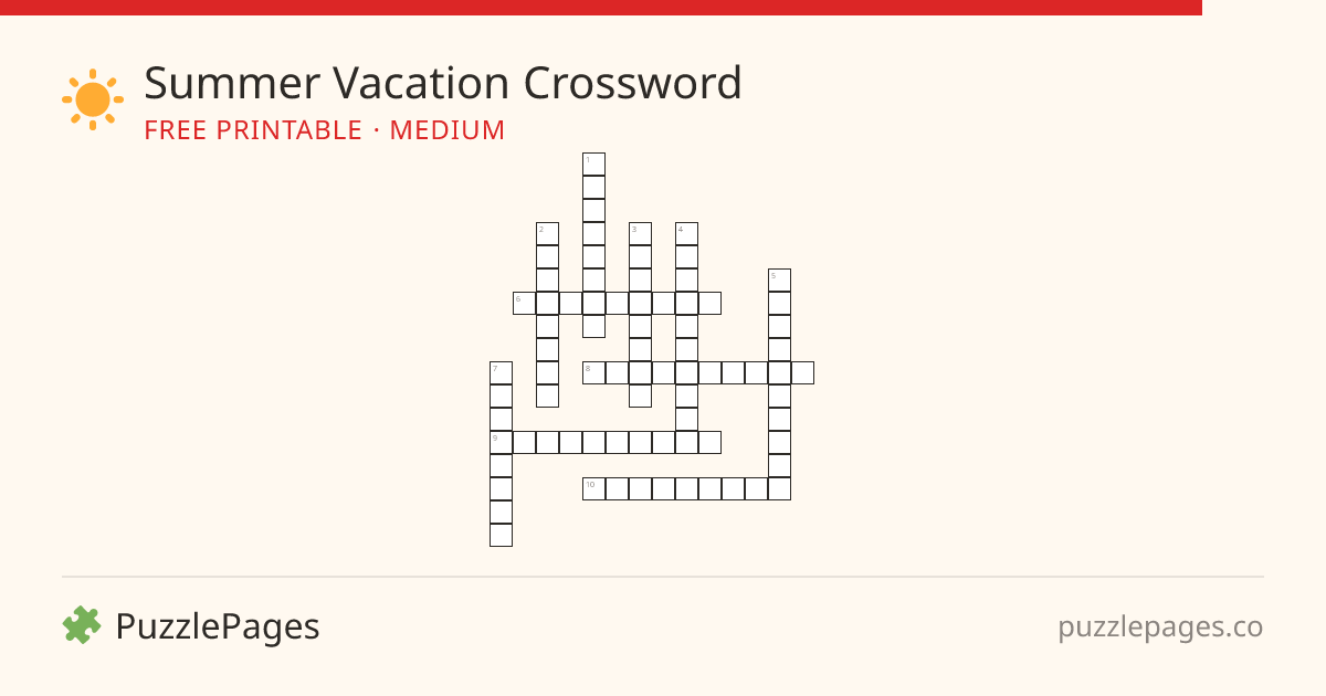 Summer Vacation Medium printable crossword preview — free to print from PuzzlePages