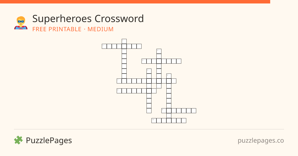 Superheroes Medium printable crossword preview — free to print from PuzzlePages