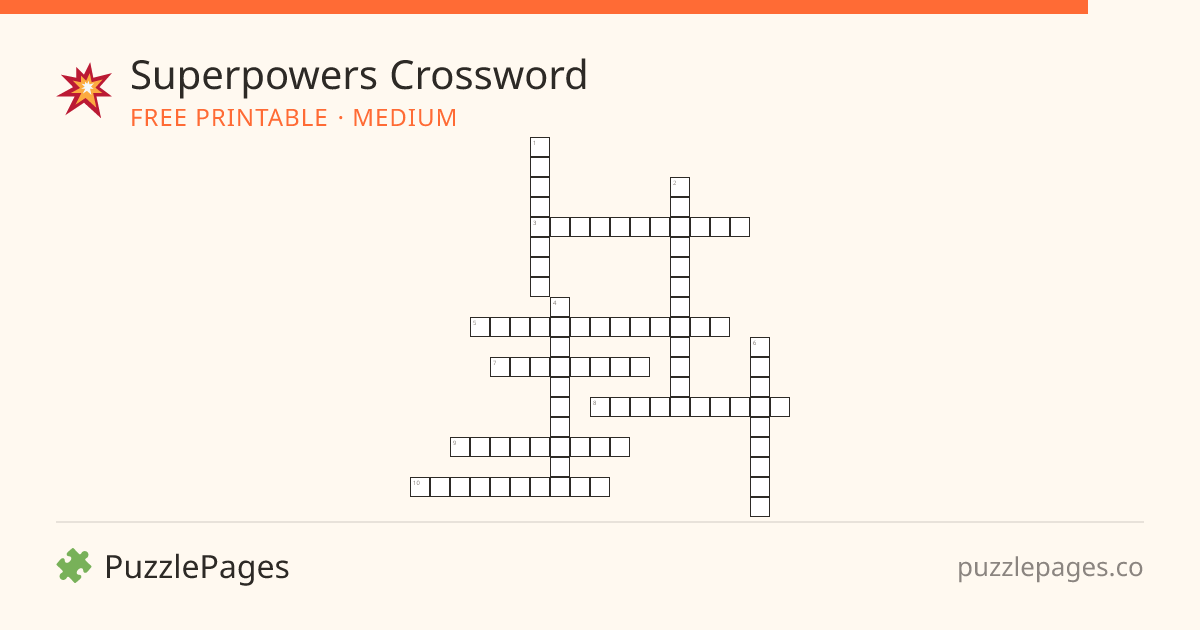 Superpowers Medium printable crossword preview — free to print from PuzzlePages
