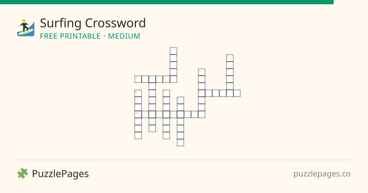 Surfing Medium printable crossword preview — free to print from PuzzlePages