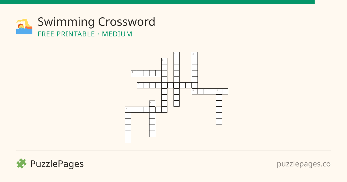 Swimming Medium printable crossword preview — free to print from PuzzlePages