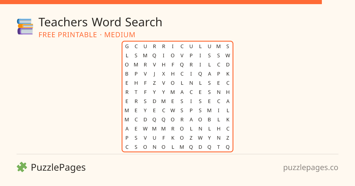 Teachers Medium printable word search preview — free to print from PuzzlePages