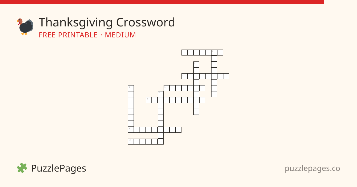 Thanksgiving Medium printable crossword preview — free to print from PuzzlePages