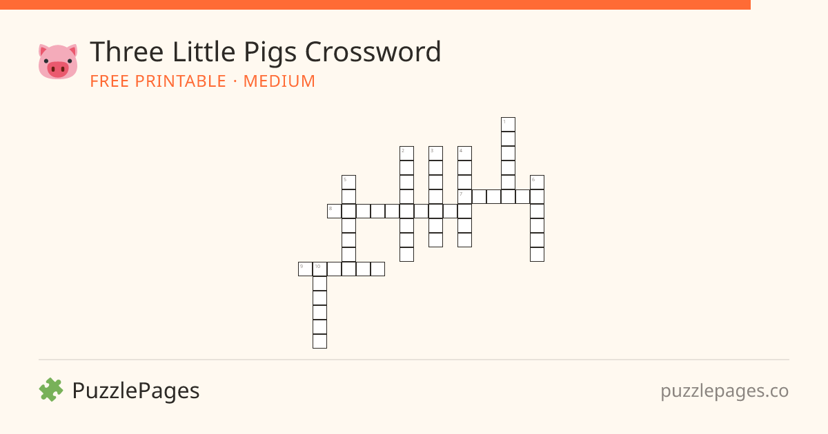 Three Little Pigs Medium printable crossword preview — free to print from PuzzlePages