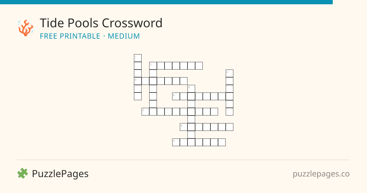 Tide Pools Medium printable crossword preview — free to print from PuzzlePages