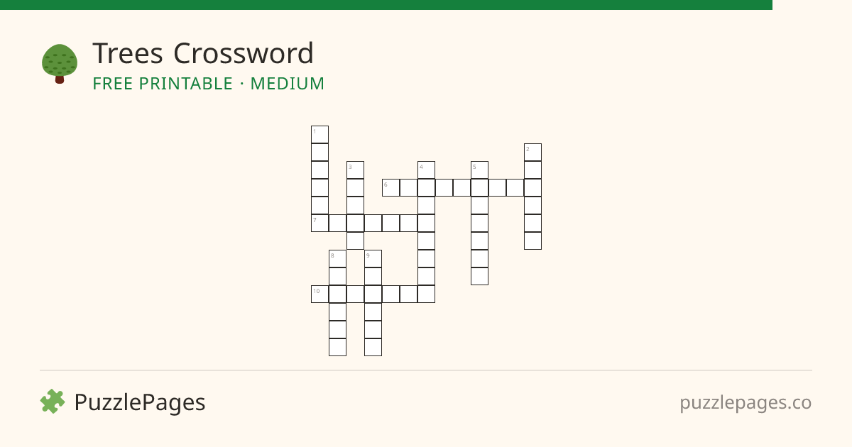 Trees Medium printable crossword preview — free to print from PuzzlePages