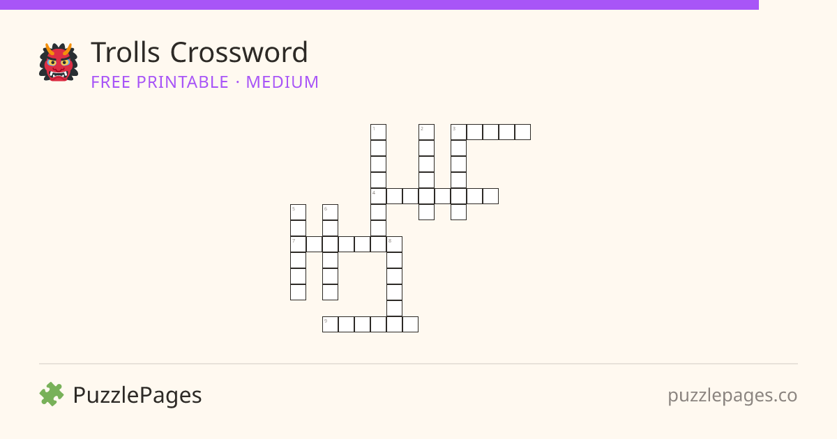 Trolls Medium printable crossword preview — free to print from PuzzlePages