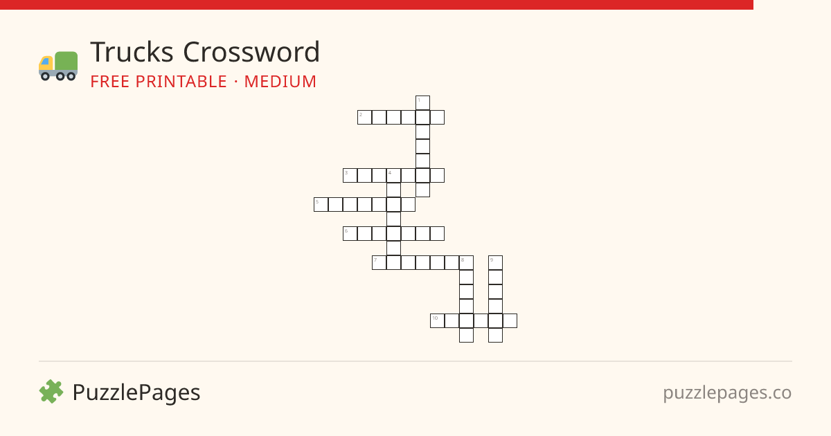 Trucks Medium printable crossword preview — free to print from PuzzlePages