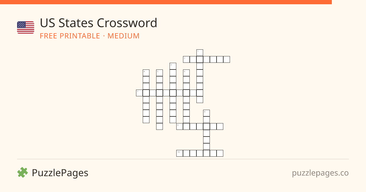 US States Medium printable crossword preview — free to print from PuzzlePages