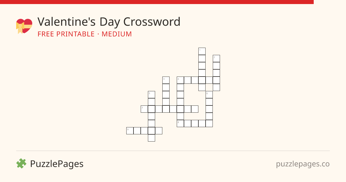 Valentine's Day Medium printable crossword preview — free to print from PuzzlePages
