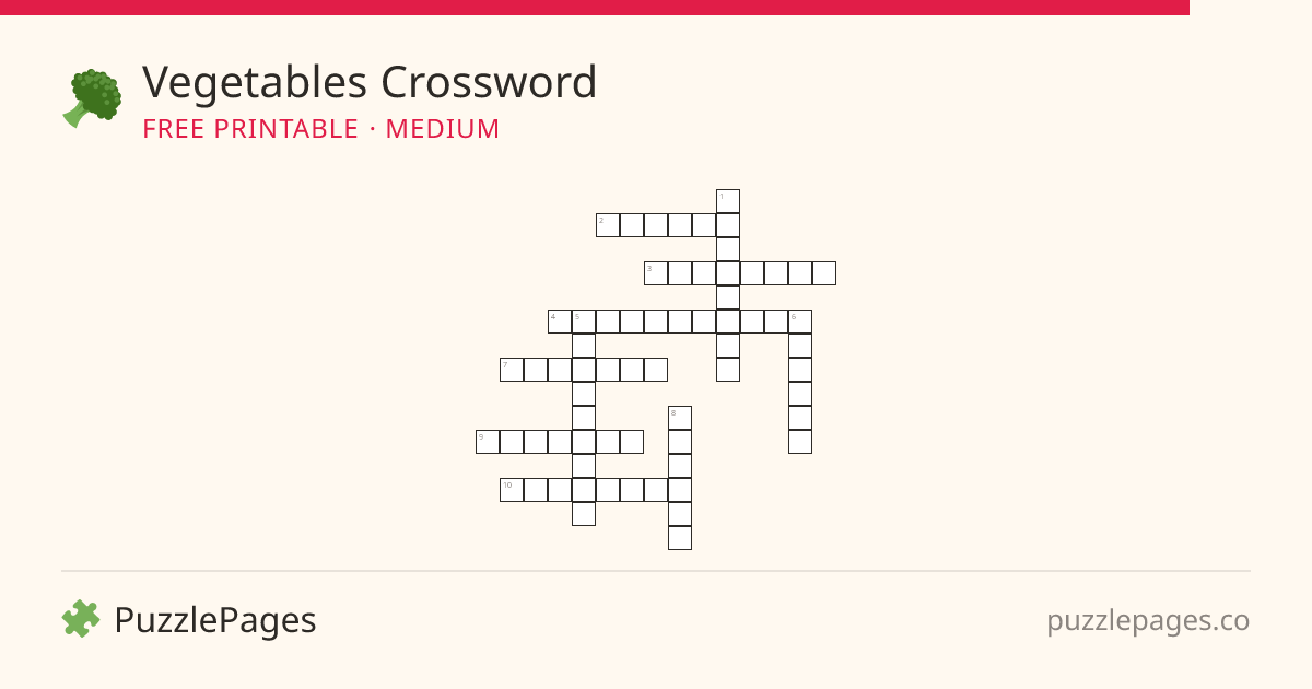 Vegetables Medium printable crossword preview — free to print from PuzzlePages