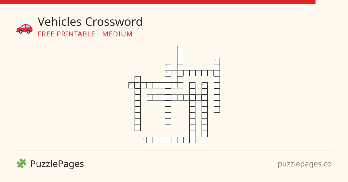 Vehicles Medium printable crossword preview — free to print from PuzzlePages