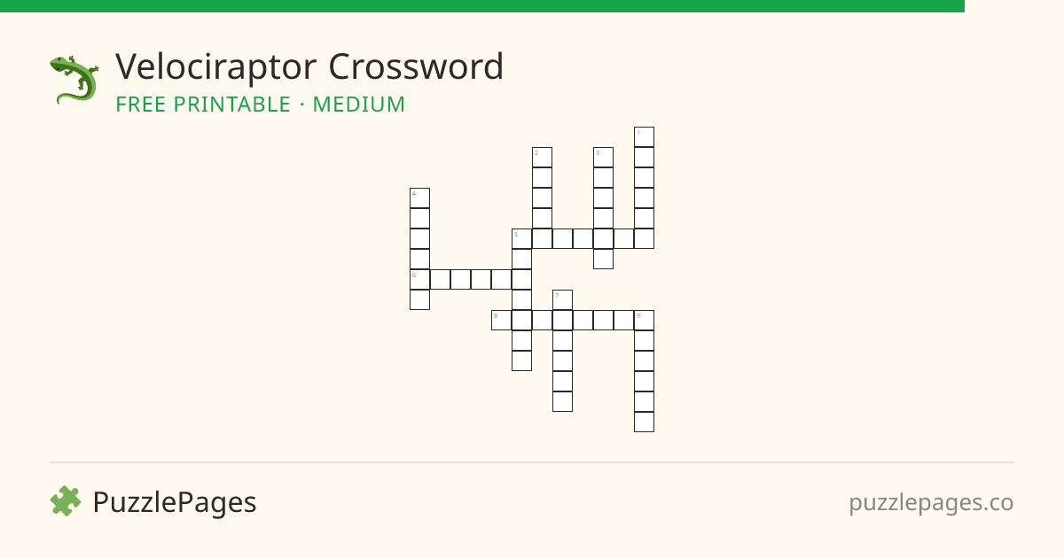 Velociraptor Medium printable crossword preview — free to print from PuzzlePages