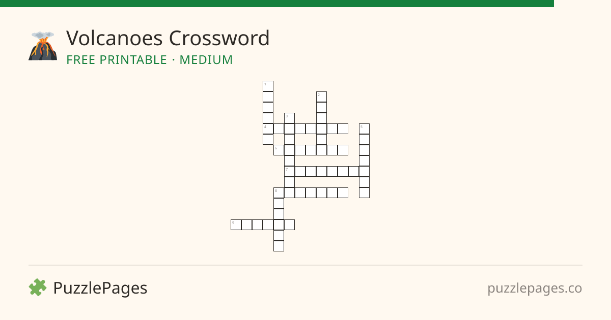 Volcanoes Medium printable crossword preview — free to print from PuzzlePages