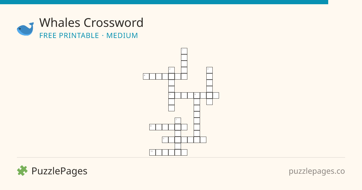 Whales Medium printable crossword preview — free to print from PuzzlePages