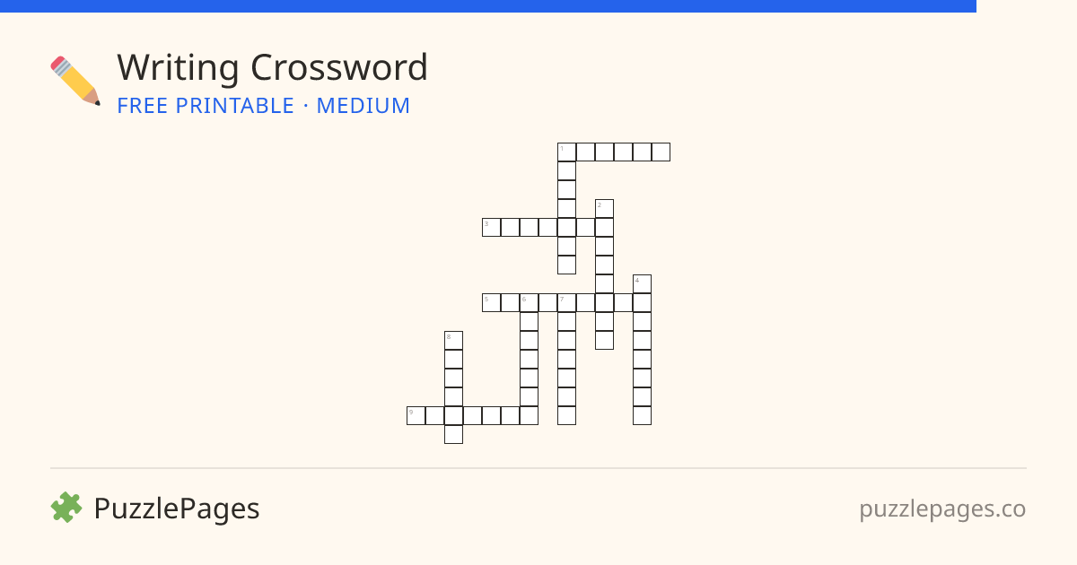 Writing Medium printable crossword preview — free to print from PuzzlePages